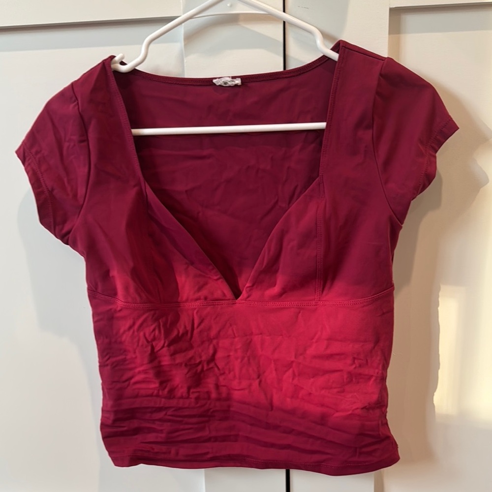 Elegant Burgundy V-Neck Women's Top